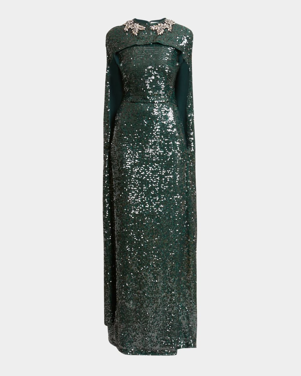 Crystal Sequined Cape Gown